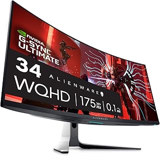 شاشة العاب كمبيوتر منحنية 34 انش من الين وير، دقة 3440 × 1440p، كوانتوم دوت OLED 175Hz، انحناء 1800R، ترو 1 مللي ثانية GTG، نسبة تباين 1.000،000:1، 1.07 مليار لون، AW3423DW - ضوء قمري، أسود وفضي