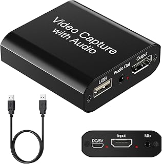 Video Capture Card with Audio, Capture Card with 4K HDMI Loop Out, 1080P 60FPS Video Recorder, Capture Card for Switch/PS4/PS5/X Box/OBS/Camera/PC, for Streaming/Gaming/Broadcasting/Video Conferences