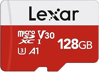 ليكسار بطاقة مايكرو اس دي 128 جيجابايت، بطاقة ذاكرة فلاش microSDXC UHS-I مع محول - حتى 100 ميجابايت/ثانية، A1، U3، كلاس 10، V30، بطاقة TF عالية السرعة