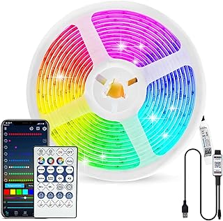 شريط اضاءة LED اي سي USB RGB بطول 5 متر، محيطة، خلفية للتلفزيون متعدد الالوان، تطبيق بلوتوث ذكي وجهاز تحكم عن بعد 28 مفتاح، مناسب للالعاب والكمبيوتر المكتبي والحفلات وغرفة النوم، 10