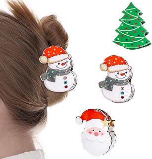 3 Pcs Christmas Hair Clips for Women, Cute Christmas Claw Clips, Christmas Tree Snowman Cartoon Old Man Design, Winter Xmas Hair Claw Clips for Thin Medium Hair, Christmas Hair Accessories