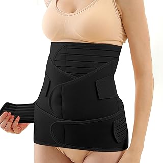 ShaperSwan 3 in 1 Postpartum Belly Band (Black), Post Partum Waist Binder, Posture Correction Abdominal Binder, Belly Band Postpartum Belly Wrap, Postpartum Belly Wrap (For waistline 33"-41", XL)