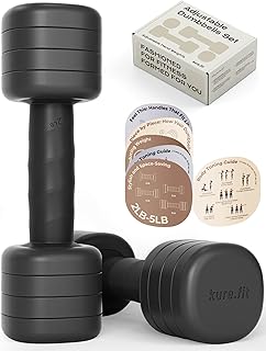 kure.fit Adjustable Dumbbell Set｜2LB 3LB 4LB 5LB Light Hand Weights for Women｜One-Twist Weight Adjustment｜Non-Slip Curved Grip Handle｜Free Weights for Home Gym, Rehab, Pilates, Yoga, Strength Training