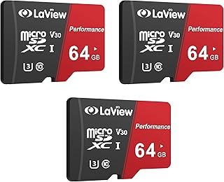 لافيو بطاقة Micro SD 64GB×3، بطاقة ذاكرة Micro SDXC UHS-I - 95MB/s، 633X، U3، C10، فيديو FHD V30، A1، FAT32، بطاقة فلاش TF عالية السرعة P500 للجوال/التابلت/الكمبيوتر/الكمبيوتر مع محول