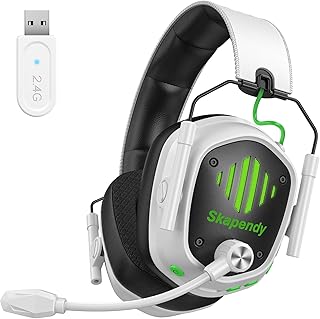 Skapendy VK81 2.4GHz Wireless Gaming Headset for PS5, PS4, PC - Bluetooth Gaming Headphones with Noise Canceling Mic, Low Latency, Stereo Sound, 50+Hr Battery, Headset for Nintendo Switch,Black White