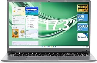 لابتوب ناكلود، لابتوب 17.3 انش، 8GB DDR4 256GB SSD مع معالج سيليرون J4105 (حتى 2.5GHz)، 8000mAh، كاميرا ويب، منفذ HDMI صغير، USB3.2 × 2، واي فاي مزدوج، نوع C (رمادي)