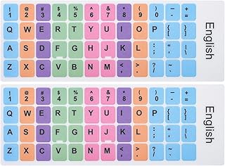 ملصقات حروف بديلة للوحة المفاتيح باللغة الانجليزية، ملصقات بديلة عالمية للوحة المفاتيح الانجليزية بالوان قوس قزح، ملصقات حروف بالوان قوس قزح، قطعتين (انجليزي - قوس قزح)