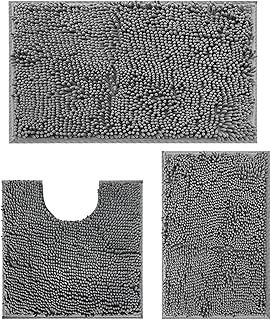 طقم سجاد حمام على شكل حرف U من ثمينز 3 قطع غير قابل للانزلاق فائق الامتصاص ودواسة ناعم وجاف للحمام للغسل البوليستر رمادي