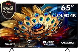 TCL تلفزيون 65 بوصة 4 كيه QLED برو دولبي فيجن اتموس اونكيو 2.1 قناة نحيف وجسم واحد جوجل تي في - 65C655 (موديل 2024)، أسود