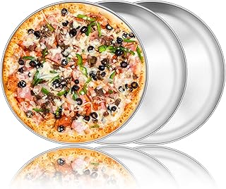 12 Inch Pizza Baking Tray Set of 3, Homikit Round Pizza Baking Sheet Stainless Steel Pizza Oven Tray, Baking Roasting Serving Pizza Pan Bakeware, Healthy & Durable, Matt Finished & Dishwasher Safe