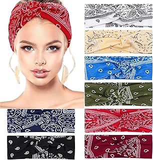 Pack of 8 Women's Wide Elastic Soft Headband Multicoloured Boho Headbands Floral Print Hair Accessories for Girls Women Yoga Sports Fashion (8 Colours)