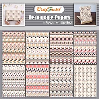 ورق ديكوباج من CrafTreat Aztec Decoupage للحرف اليدوية - الأزتيك - الحجم: A4-8 قطع - ورق ديكوباج للخشب والأثاث وسجل القصاصات