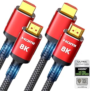 سنو كيدز كيبل HDMI 8K 2.1 بطول 10 قدم، سلك مضفر HDMI فائق السرعة 48Gbps (8K@60Hz 7680x4320، 4K@120Hz) HDCP 2.2&2.3، eARC، HDR10، ديناميكي HDR، متوافق مع تلفزيون روكو/تلفزيون HDV/PS5/Blu-ray