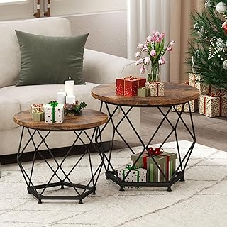 Matoresu Round Coffee Table, Set of 2, Living Room Table, Small, Side Table, Bedside Table, Sofa Table, Nesting Tables for Living Room, Bedroom, Balcony, Office, Stable and Easy to Assemble