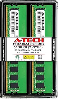 ايه-تيك مجموعة خادم 64GB (2 × 32GB) 2Rx8 PC4-25600 DDR4 3200MHz ECC غير مخزن مؤقت UDIMM 288 دبوس مزدوج التصنيف DIMM 1.2 فولت وحدات ذاكرة RAM ترقية عصا (ايه-تيك Enterprise Series)