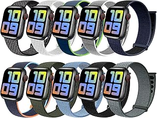 5 Pack ENJINER Sport Loop Nylon Band Compatible with Apple Watch 38mm 40mm 41mm 42mm 44mm 45mm 49mm Ultra 2 iWatch Series 9 8 7 6 SE 5 4 3 2 1, Women Men Stretchy Elastic Braided Weave Breathable