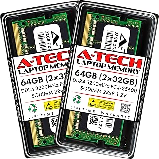 ايه-تيك ذاكرة RAM 64GB (2x32GB) DDR4 3200MHz SODIMM PC4-25600 (PC4-3200AA) CL22 1.2 فولت غير ECC SO-DIMM 260 دبوس - لابتوب ونوت بوك ومجموعة ترقية ذاكرة كمبيوتر AIO