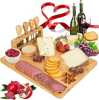 Giggi Bamboo Cheese Board Gift Set | Cheese Board with 4 Cheese Knives | Charcuterie Board | Cheese Board and Knife Set Ideal for Christmas Gifts Birthday Gifts Parties Perfect Cheese Board Set