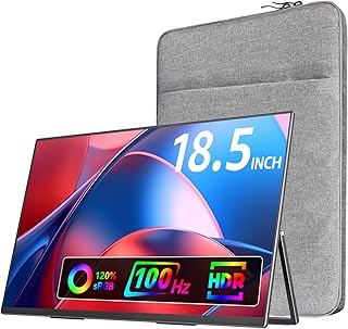 فيجنوول شاشة كبيرة محمولة للالعاب 18.5 انش 100Hz 120% sRGB FHD 1080P USB-C HDMI IPS للابتوب ماك بوك سيرفيس الكمبيوتر PS4/PS5 Xbox مع مسند مكبرات صوت قابلة للتثبيت فيسا، LCD، أسود