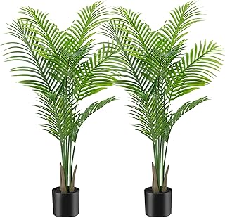 ANTING 4FT Artificial Areca Palm Plant - Large Fake Plant for Home Decor - Tall Artificial Plant Indoor - Realistic Green Silk Plant - Perfect for Any Room Decor 2Pack