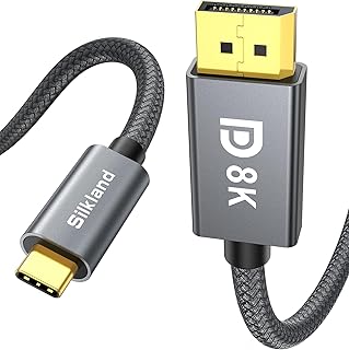 سيلك لاند كيبل USB C الى منفذ عرض 1.4 [8K@60Hz، 4K@144Hz 120Hz، 2K @240Hz]، 5K من النوع DP 1.4، [32.4 Gbps، ثاندربولت 4 &&& 3] لماك بوك برو M1 M2، ماك ستوديو، ميني، XPS، 6 قدم، رمادي