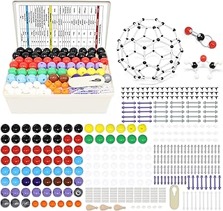 مجموعة نماذج جزيئية للكيمياء مكونة من 444 قطعة، مجموعة معلمي النمذجة العضوية وغير العضوية مع روابط ذرات، مجموعة فوليرين، دليل تعليمي للمتعلمين السريعين للاطفال والعلماء لتعلم العلوم
