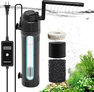 Submersible Fish Tank Filter for Aquarium: Built-in 8W U - V with Timer Solve Green Water 6 in 1 with Ammonia Reducer Media, 200GPH for 20-120 Gallon Tank