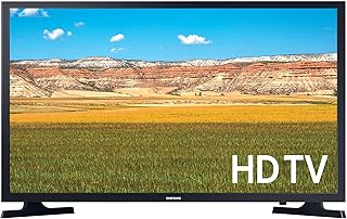 سامسونج تلفزيون ذكي T4300 LED HDR مقاس 32 بوصة بدقة 720 بكسل مع محسن تباين ورؤية فائقة الوضوح وتقنية صورة بوركولور مدمجة، HDMI وUSB سهل الاعداد واتصال عبر التطبيق، أسود