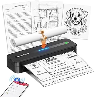 طابعات محمولة لاسلكية للسفر، طابعة حرارية بدون حبر M832، طابعة بلوتوث تدعم ورق حراري مقاس 8.5 × 11 US مقاس A4، طابعة محمولة للاستخدام المنزلي ورحلات العمل