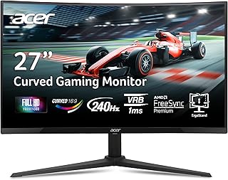 ايسر شاشة العاب كمبيوتر 27 انش 1500R منحنية FHD من نيترو AMD فري سينك بريميوم 240Hz VRB 1ms مكبرات صوت HDR10 ايرجو ستاند متوافق مع فيسا 1 × DP 1.4 و2 HDMI 2.0 XZ270 X2bmiiphx LCD 1920 x 1080 أسود