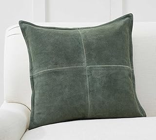 Genuine Lamb Leather Cushion Pillow Cover - Luxury Leather Pillow Case - Modern, Boho, Farmhouse Home Decor - Bedroom Couch, Living Room, Sofa Bed (Suede - Hunter, 22" x 22")