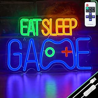 لافتة نيون بتصميم لعبة EAT SLEEP GAME تتوهج في الليل لتزيين غرفة الالعاب وغرفة النوم والالعاب (ازرق)