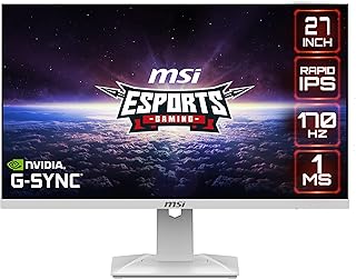 MSI شاشة العاب G2412 مقاس 24 انش IPS 1 مللي ثانية 170 هرتز فري سينك بريميوم HDMI منفذ عرض من ام اس اي بي ابيض 2560 x 1440