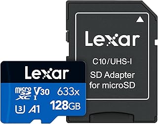 بطاقة ليكسار عالية الاداء 633x 128 جيجابايت microSDXC UHS-I مع محول SD، حتى 100ميجابايت/ثانية قراءة، للهواتف الذكية والتابلت وكاميرات الحركة (LSDMI128BBEU633A)