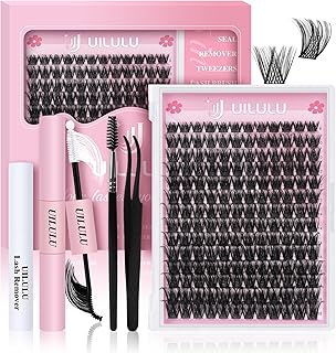 UILULU DIY Lash Clusters Kit 168 Natural Individual Clusters False Eyelashes, Lash Extension Kit with Lash Bond & Seal, Lash Remover, Lash Tweezers, and Lash Brush D Curl-0.07-8-18MM (U04 Lash Kit)