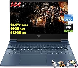 لابتوب العاب اتش بي فيكتوس 15 15.6 انش FHD IPS مضاد للتوهج 144Hz انتل ثماني النواة i5-12450H (افضل من i7-11800H) 16GB RAM 512GB SSD جيفورس RTX 3050 اضاءة خلفية بي اند او شحن سريع ويندوز 11 ازرق مع