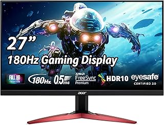 ايسر شاشة العاب IPS FHD 27 انش 1920×1080 من نيترو | AMD فري سينك بريميوم | تحديث 180Hz | حتى 0.5 مللي ثانية | دعم HDR10 | 99% sRGB | 1 × منفذ عرض 1.2 و2 × HDMI 2.0 | KG271 M3biipp ,,,أسود، LCD