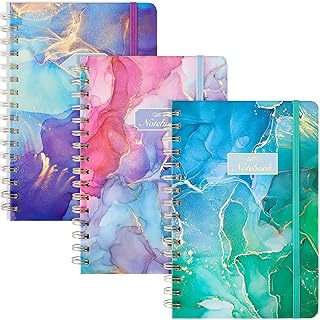 EOOUT 3 Pack College Ruled Quicksand Spiral Notebook, 5.5"x8.3" 80 Sheets Lined Journal, Hardcover Colorful Abstract Pattern for School Office Home