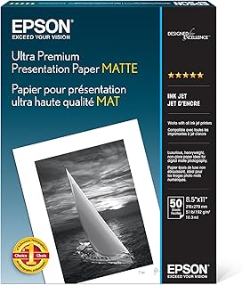 ايبسون ورق تقديم فائق الجودة مات (8.5 × 11 انش، 50 ورقة) (S041341)، ابيض