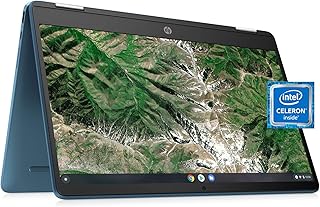 HP لابتوب X360 14a كروم بوك بشاشة لمس HD 14 انش ترفيهية من اي زاوية انتل سيليرون، 4GB DDR4 64GB eMMC واي فاي كاميرا ويب مكبرات صوت ستيريو بلوتوث 4.2 كروم ازرق معدني