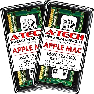 تطوير ذاكرة رام من ايه تك 16gb (2×8GB) لابل ماك بوك برو (اوائل/ اواخر 2011)، اي ماك (منتصف 2010، 27 انش، 4 انوية، منتصف 2011، 21.5/27 انش)، ماك ميني (منتصف 2011) DDR3 1333MHz PC3-10600 204-سن SODIMM