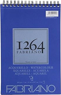 دفتر رسم 1264 فابريانو بالوان مائية من هونسيل، اطار حلزوني 1264 300 جرام/م² به 30 ورقة مقاس DIN A4 من ورق الساتان الابيض الطبيعي متوسط الحبيبات حمضي لجميع تقنيات التجفيف، موديل 19100649
