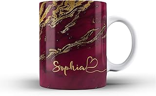 Personalised Marble Glitter Flowing Name with Heart Ceramic Mug - 9. Maroon Marble with Faux Gold Swirls Name