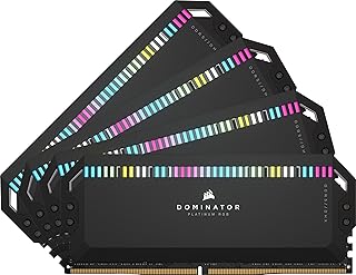 ذاكرة دومينيتور بلاتينيوم DDR5 64GB (4×16GB) تردد 6200MHz لكمبيوتر مكتبي C32 انتل من كورسير، منظم جهد مدمج/12 ضوء RGB LED كابيليكس بسطوع فائق/نظام تبريد كورسير DHX حاصل على براءة اختراع، لون اسود