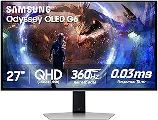 سامسونج شاشة العاب اوديسي G6 (G60SD) 27 انش OLED مع QHD 360Hz 0.03 مللي ثانية، مضادة للتوهج، تصميم معدني انيق، LS27DG602SNXZA، 2024، فضي