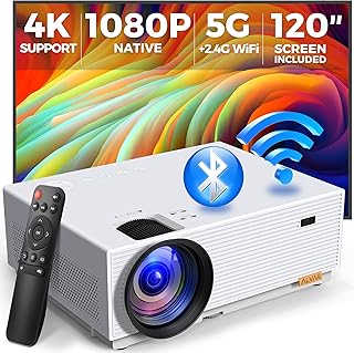 جهاز عرض صغير مزود ببلوتوث وواي فاي 5G من الفار، محمول 15000 لومن 450 ANSI 1080P Native يدعم 4K، يدعم عرض الافلام على شاشة خارجية 120 انش واخرى 400 انش متوافق مع عصا التلفاز الذكية / HDMI/USB/PS5