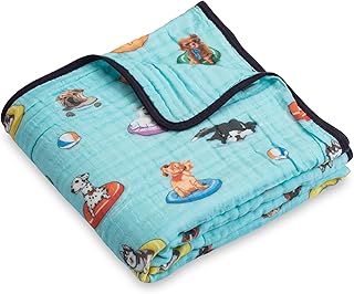 LollyBanks Muslin Baby Blanket 100% Cotton, Muslin Quilt Lightweight, 6 Layers Baby Blanket 47"x 47", Toddler Blanket for Boy and Girl, Nursery Receiving Blankets(Swimming Dogs Print)