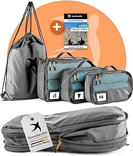 SEESCHWALBE Packing Cubes Compression | 4-Piece Set | Premium Packing Cube Compression as Ultralight Backpack Organiser or Suitcase Organiser | Ideal Packing Bags for Your Travel (Grey)