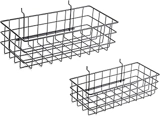 الترتيب المناسب مجموعة سلة بيغبورد مكونة من قطعتين، سلة متوسطة + صغيرة، سوداء - خطافات على اي لوح ربط - تنظيم الادوات، منضدة العمل، الملحقات، تخزين المرآب - ملحقات تنظيم الحائط