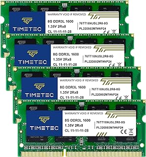 تايم تيك مجموعة 32GB (4x8GB) DDR3L / DDR3 1600MHz (DDR3L-1600) PC3L-12800 / PC3-12800 غير ECC غير مخزن مؤقت 1.35 فولت/1.5 فولت CL11 2Rx8 ثنائي التصنيف 204 دبوس SODIMM لابتوب نوت بوك كمبيوتر ذاكرة RAM